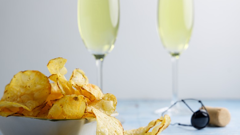 potato chips and champagne flutes