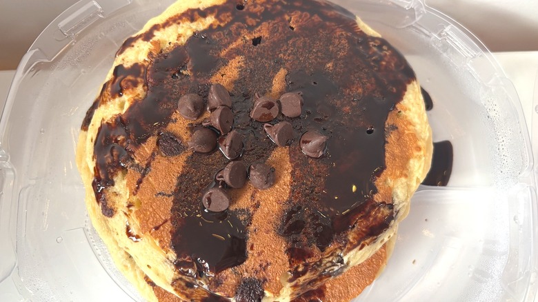 IHOP Buttermilk Chocolate Chip Pancakes stack on white table