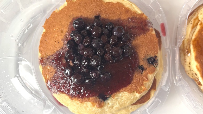 IHOP Double Blueberry Pancakes stack on white table