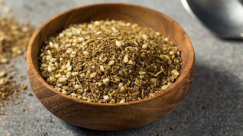 wood bowl zaatar sesame seeds