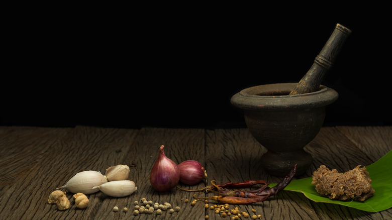 Mortar and pestle with spices