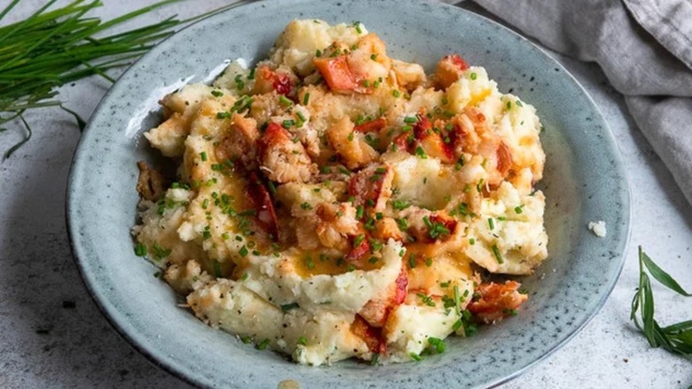 Lobster mashed potatoes on a plate