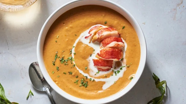 Top-down view of lobster bisque