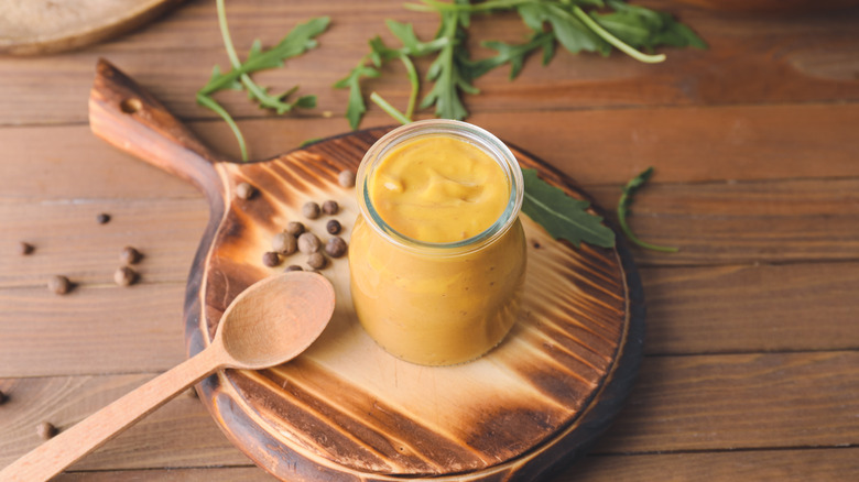 Jar of honey mustard dressing