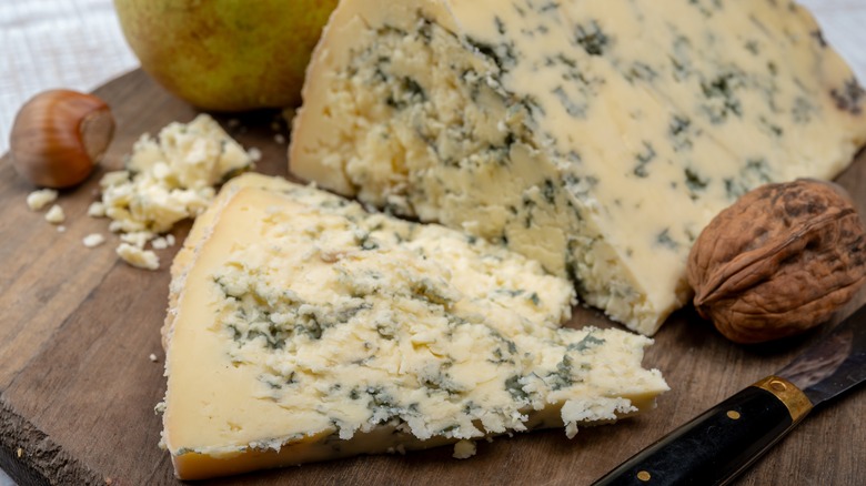 blue cheese on cutting board