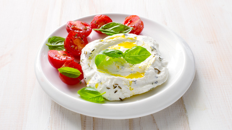 labneh with basil and cherry tomatoes