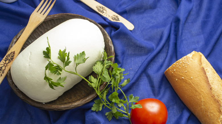 farmer's cheese on wooden plate