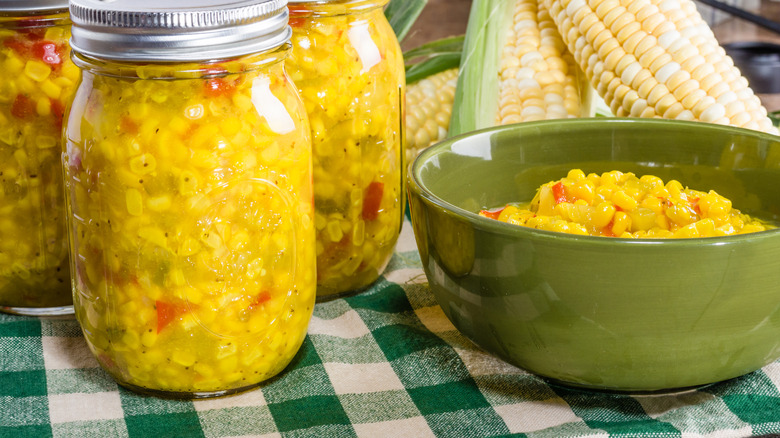 Corn relish in Mason jars