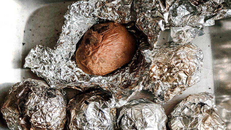 Potatoes wrapped in aluminum foil