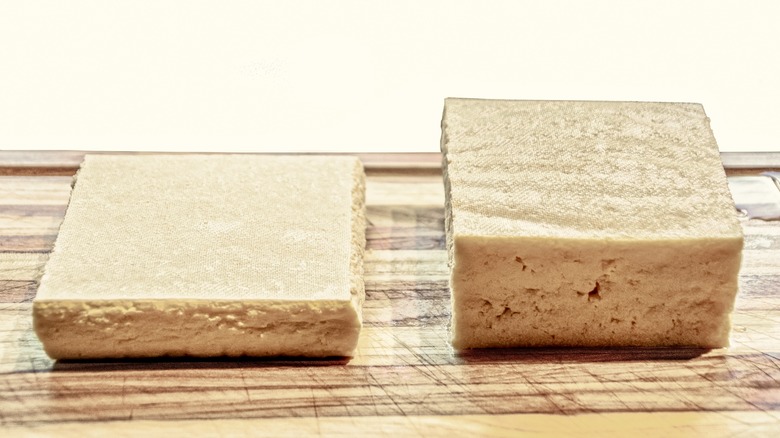 pressed and unpressed tofu portions