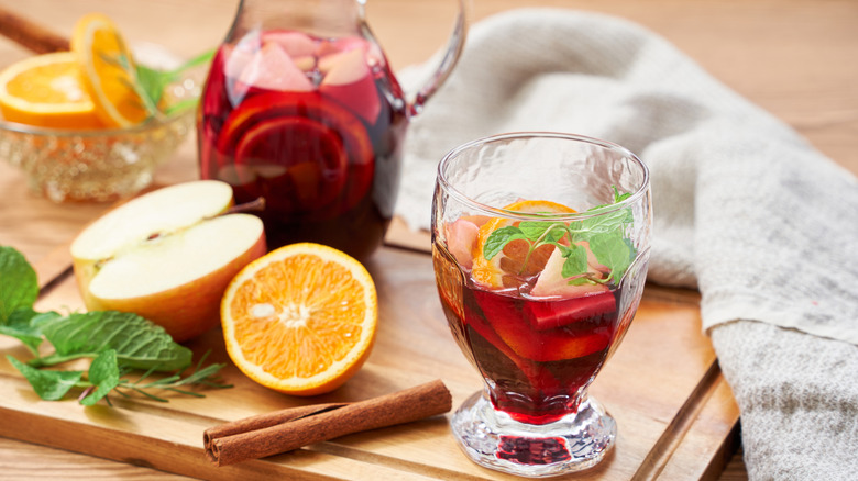 Sangria with fruits and cinnamon