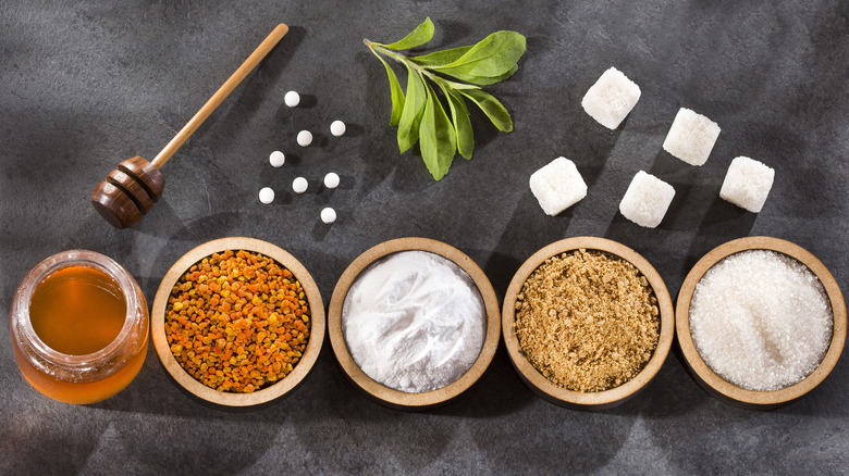 variety of sweeteners displayed on table