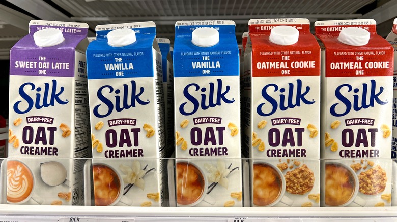 row of oat milk cartons