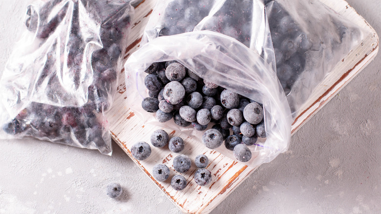 frozen blueberries in plastic bag