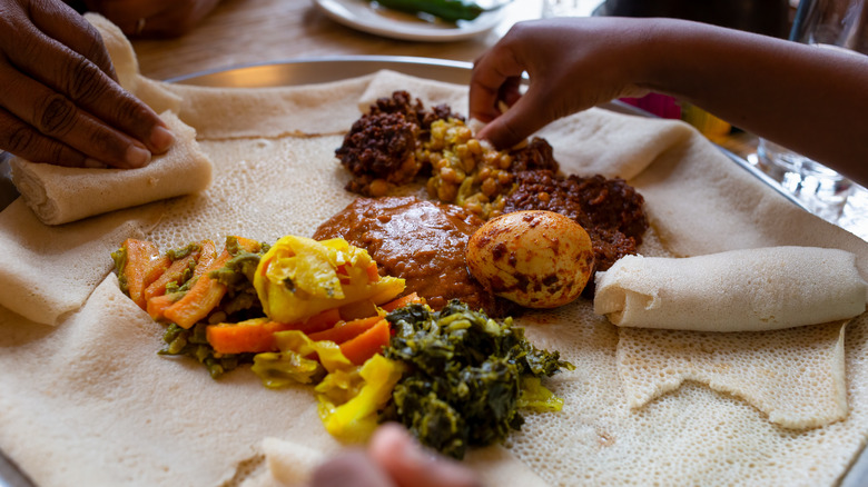 Ethiopian food eaten with hands