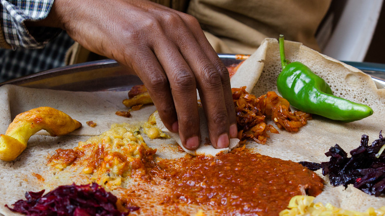 Injera used to eat Ethiopian food