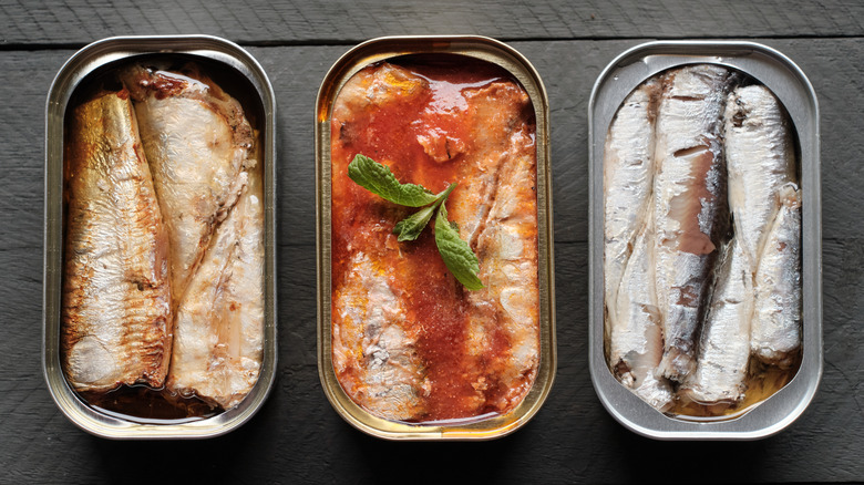 three varieties of canned sardines