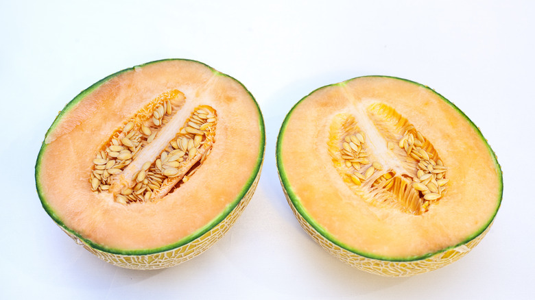 whole and cut cantaloupe