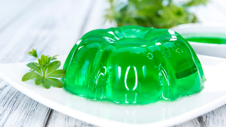 Green jello on a plate