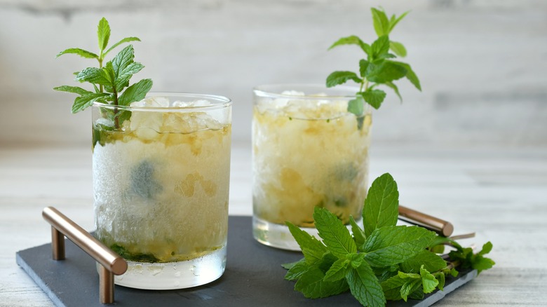 Mint juleps on a tray