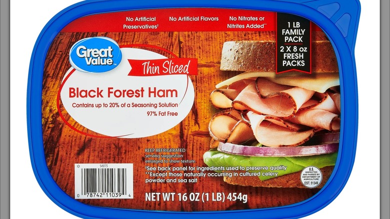 Container of Great Value Black Forest Ham deli meat