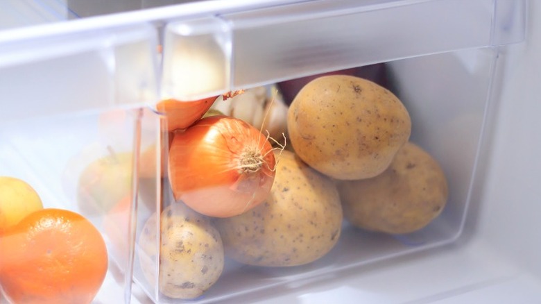 potatoes and onions in fridge