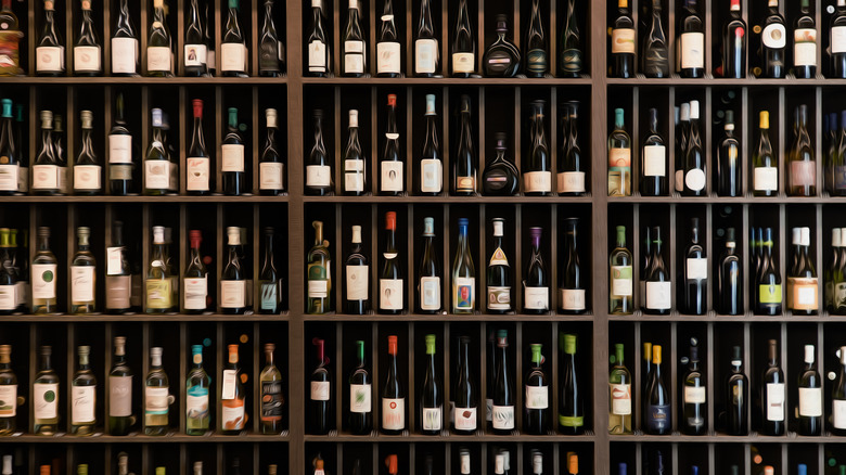 wine bottles on shelf