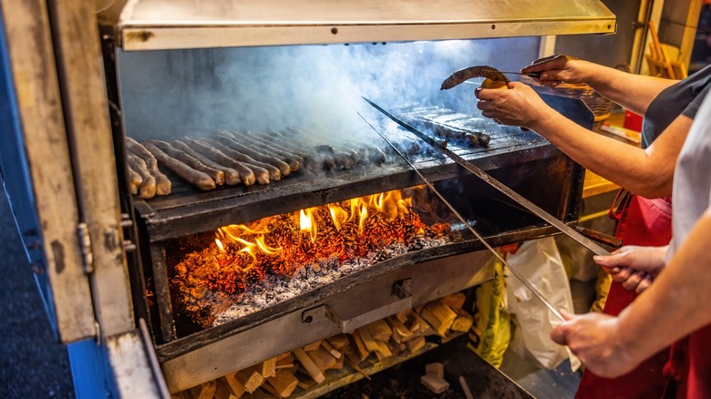 Coburger bratwurst being coked