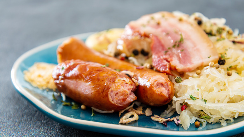 A riesling brat with sauerkraut