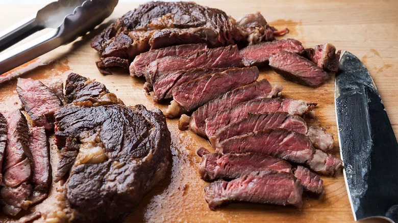 Sliced rib eye steak