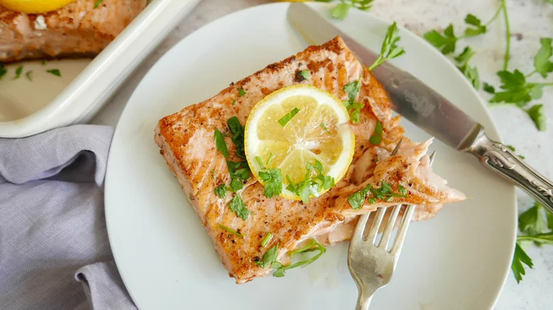 Sous vide salmon on plate