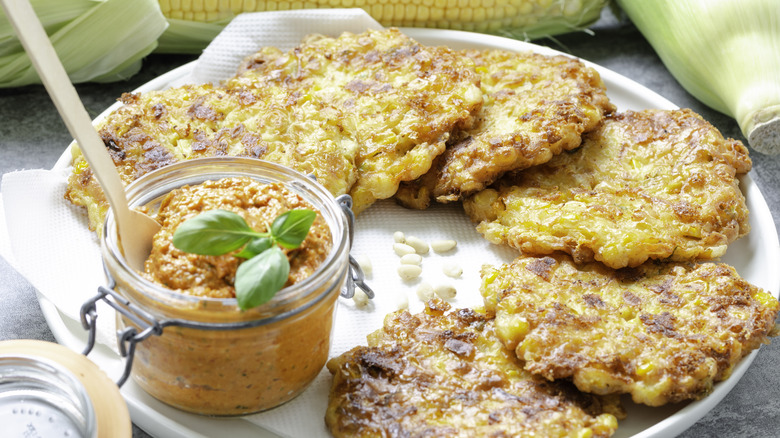 sweet corn fritters with relish