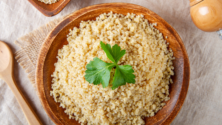 Quinoa served in a wooden bowl