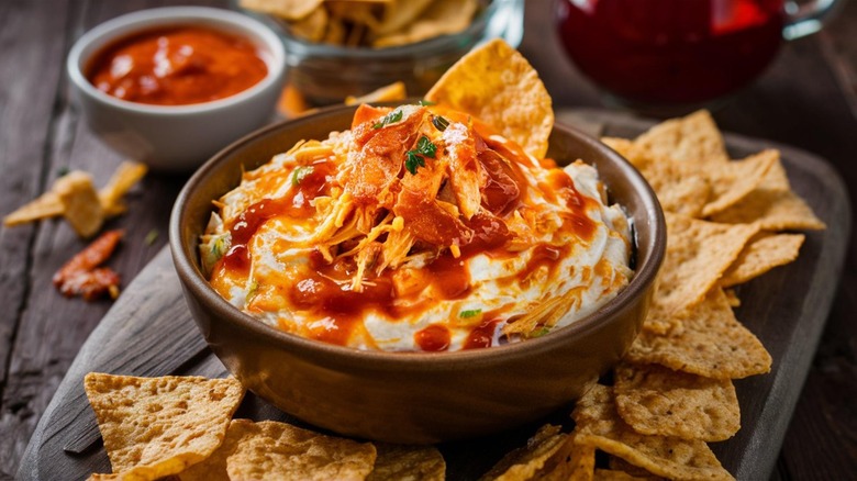 Buffalo dip with tortilla chips