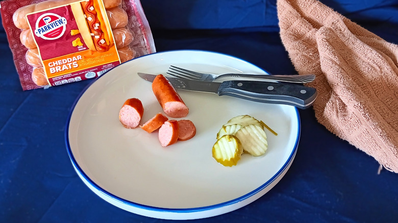 Parkview Cheddar Bratwurst on plate