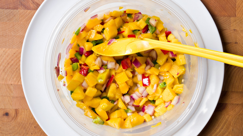 Dish of mango salsa