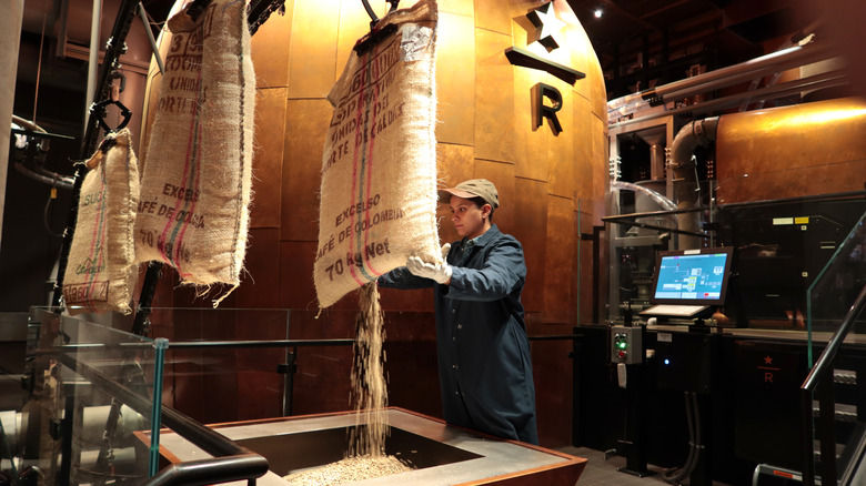 Coffee being prepared to roast