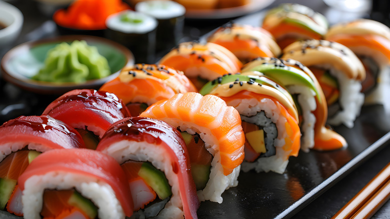 a large sushi platter