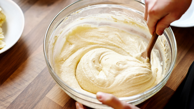 Cake batter being mixed 