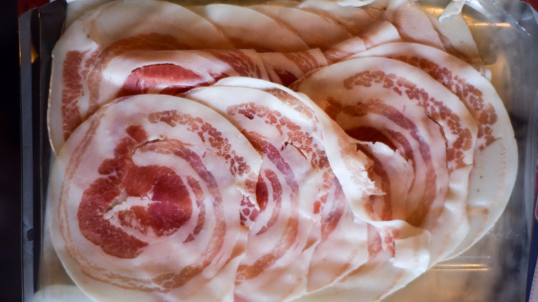 Pancetta in plastic packaging