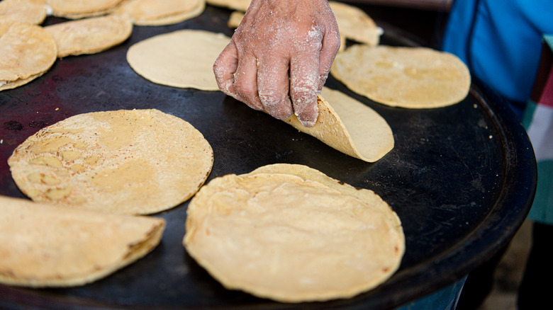 Tortillas on griddle