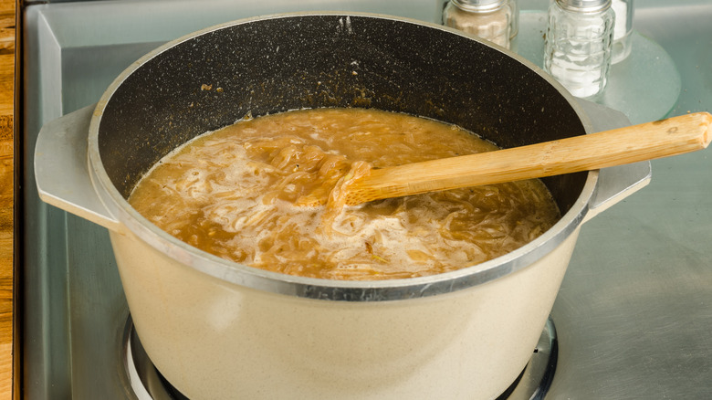 onion soup in pot