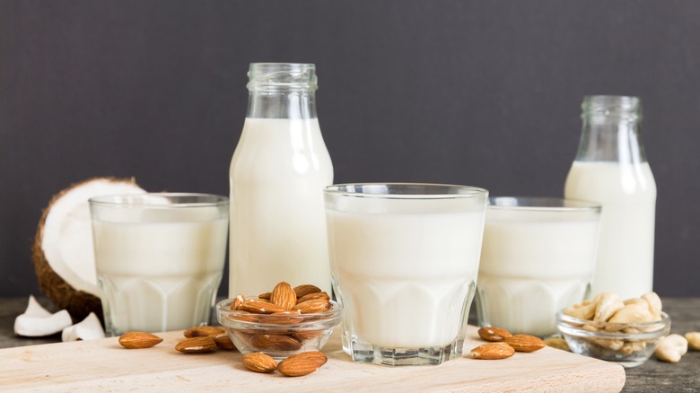 Glasses of various plant milk