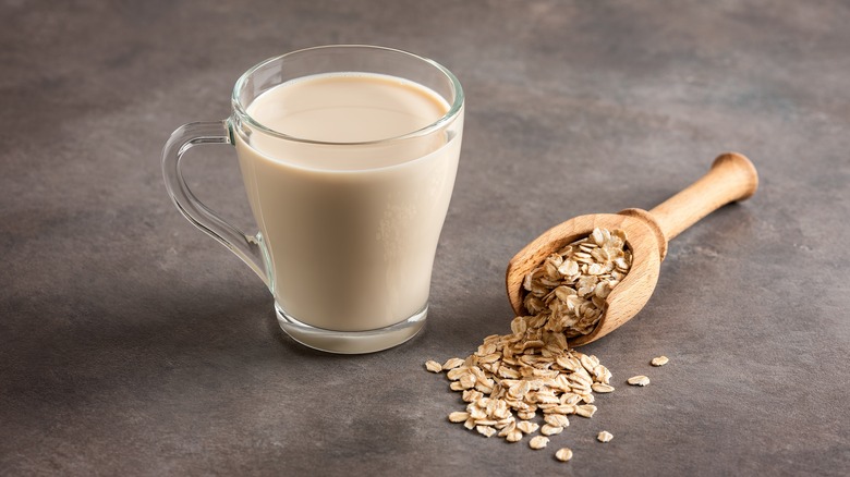 Homemade oat milk in glass