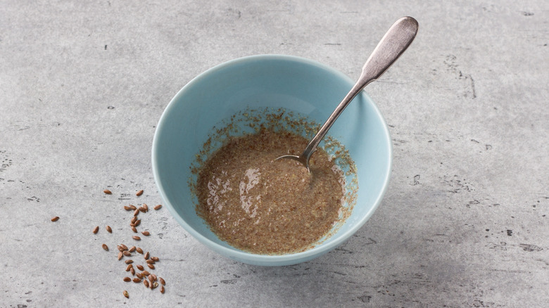 Flax seed mixed with water in bowl