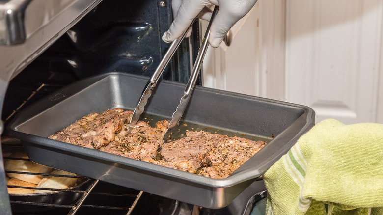 Slow roasting steak before searing