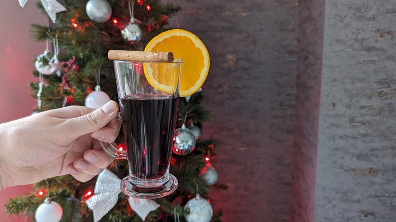 Mulled wine near Christmas tree