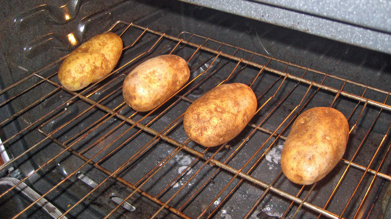 potatoes baked on oven rack