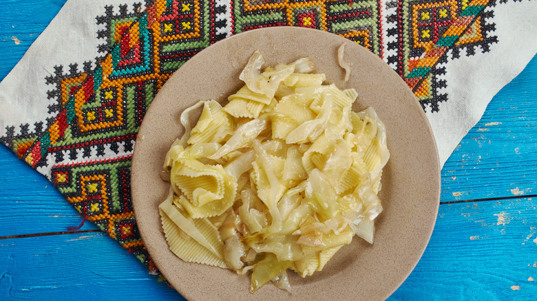 Cabbage noodles on plate