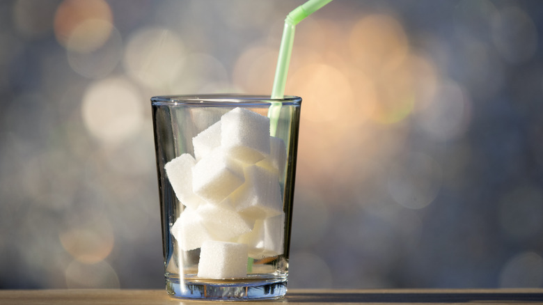 Sugar cubes in glass